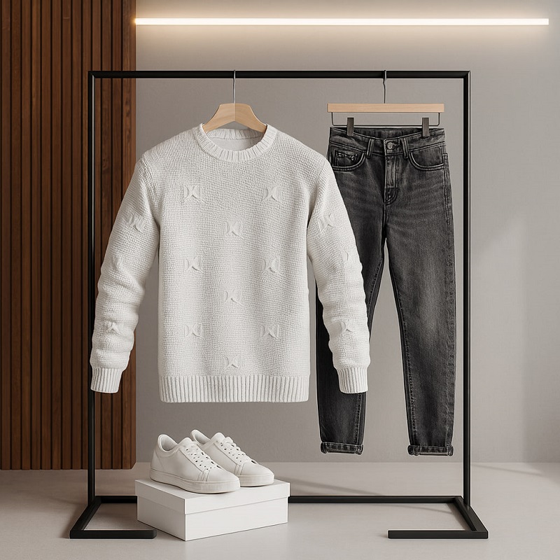 پلیور زاپ دار سفید مردانه مدلDeta